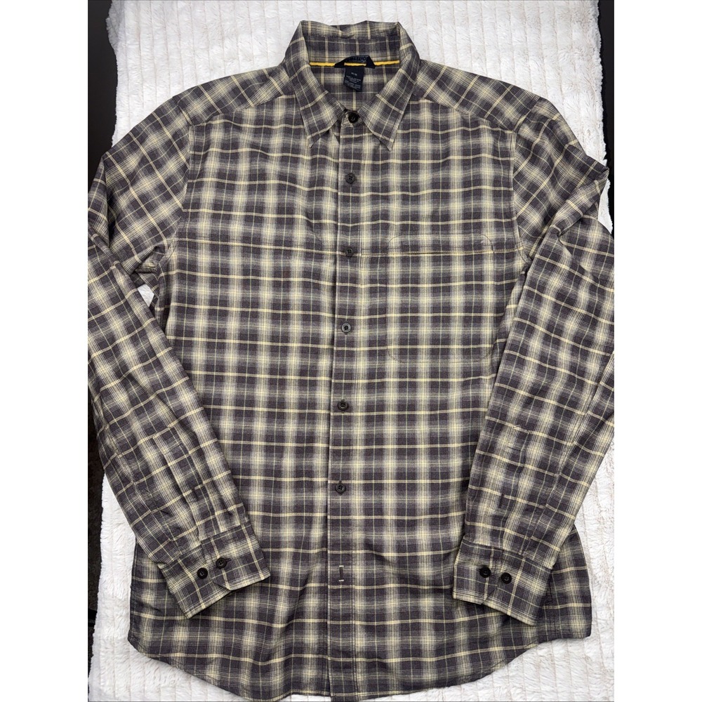 Marmot Shirt Mens Medium Brown Plaid Long Sleeve Button Up‎ Hiking Zipper Pocket